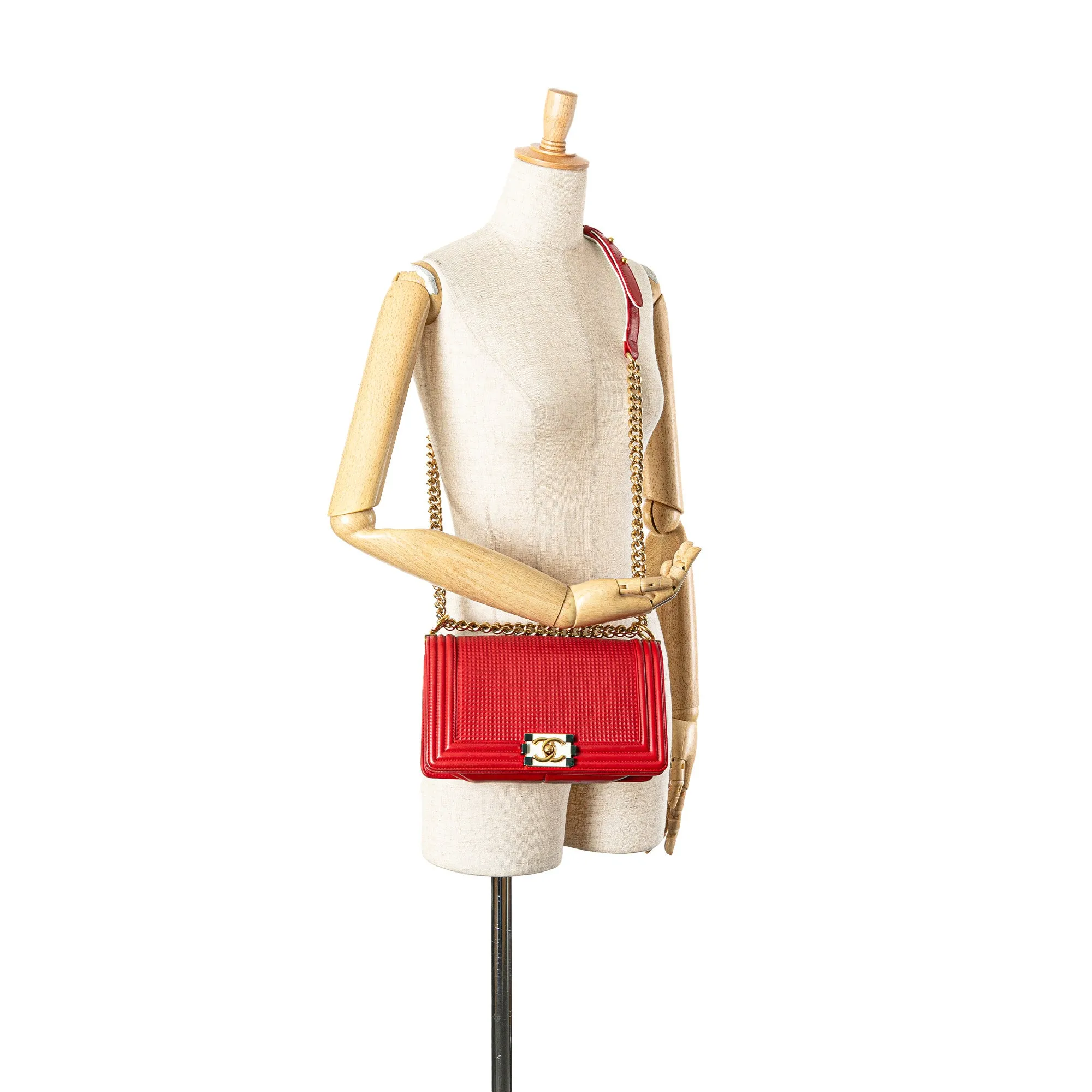 Red Chanel Medium Embossed Lambskin Cube Boy Flap Crossbody Bag