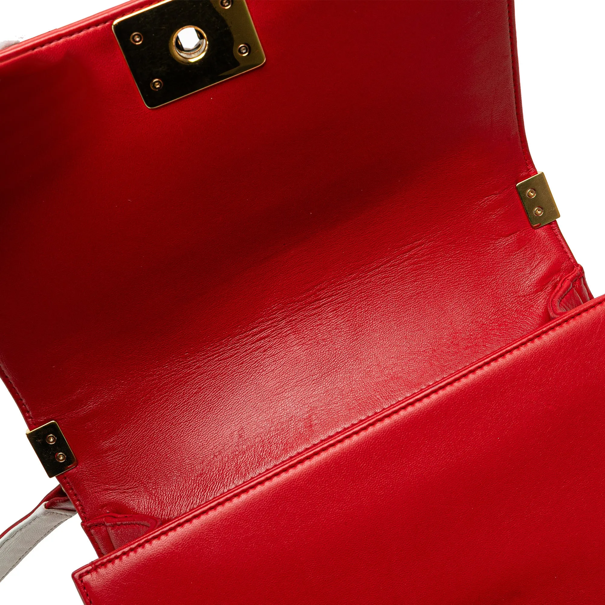 Red Chanel Medium Embossed Lambskin Cube Boy Flap Crossbody Bag