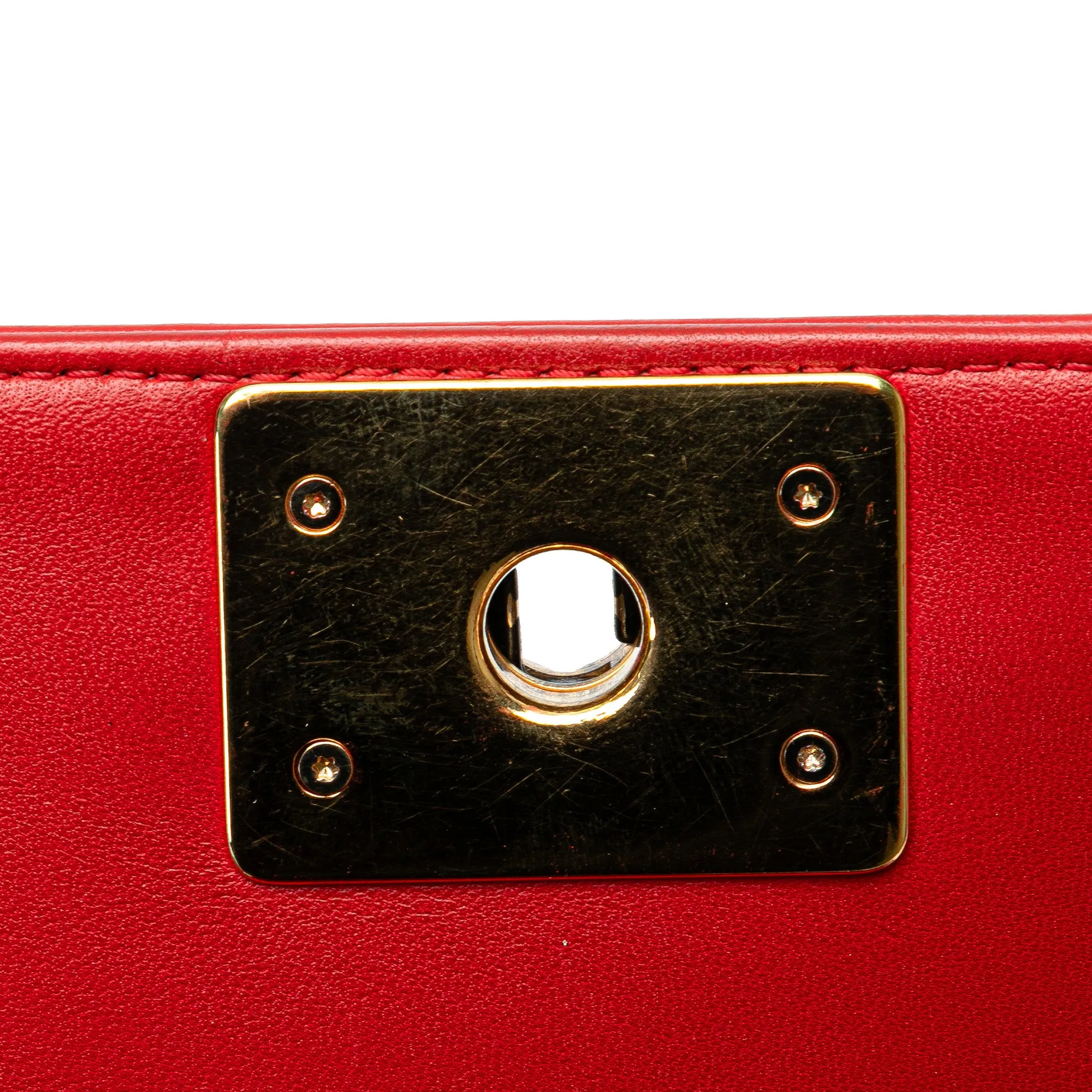 Red Chanel Medium Embossed Lambskin Cube Boy Flap Crossbody Bag
