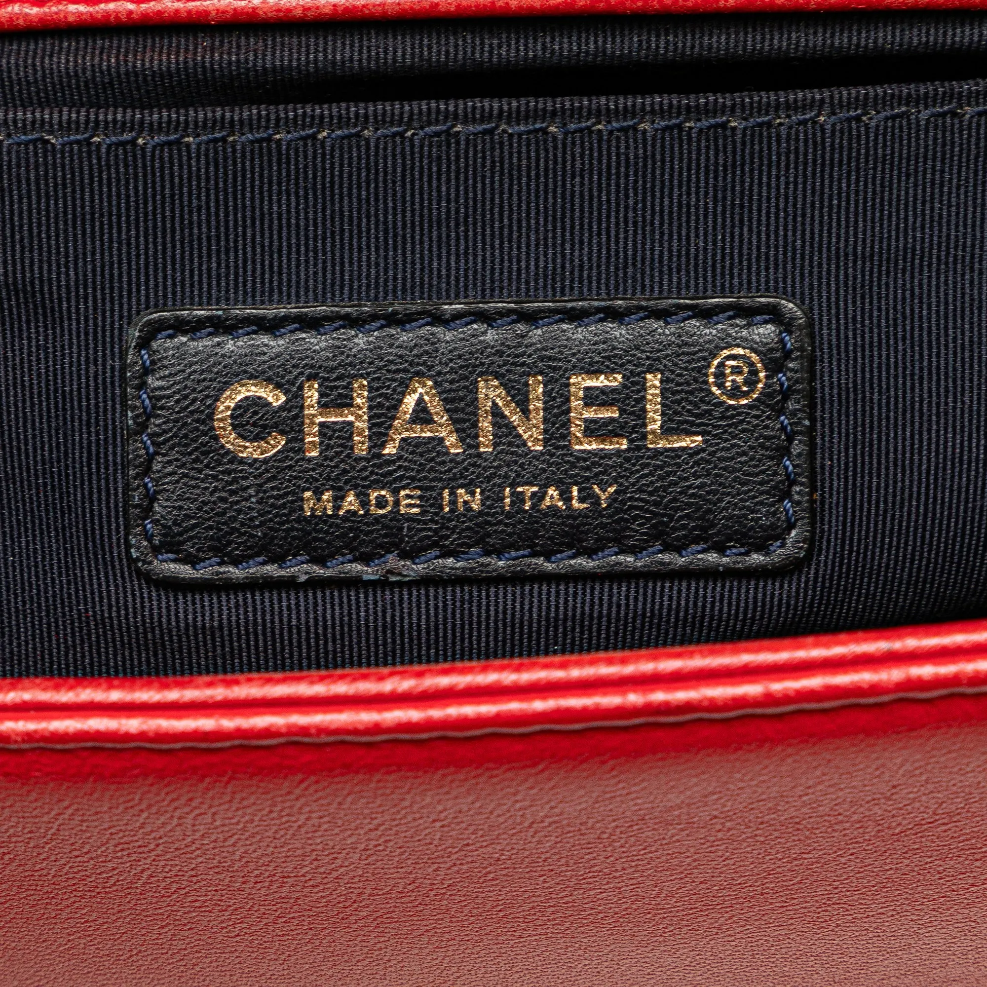 Red Chanel Medium Embossed Lambskin Cube Boy Flap Crossbody Bag