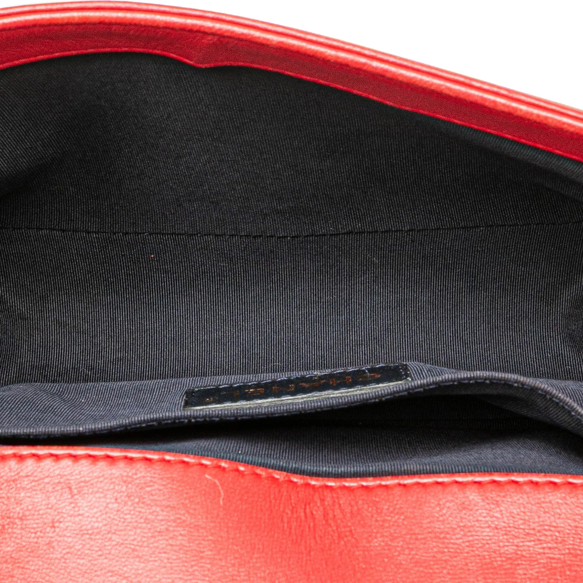 Red Chanel Medium Embossed Lambskin Cube Boy Flap Crossbody Bag