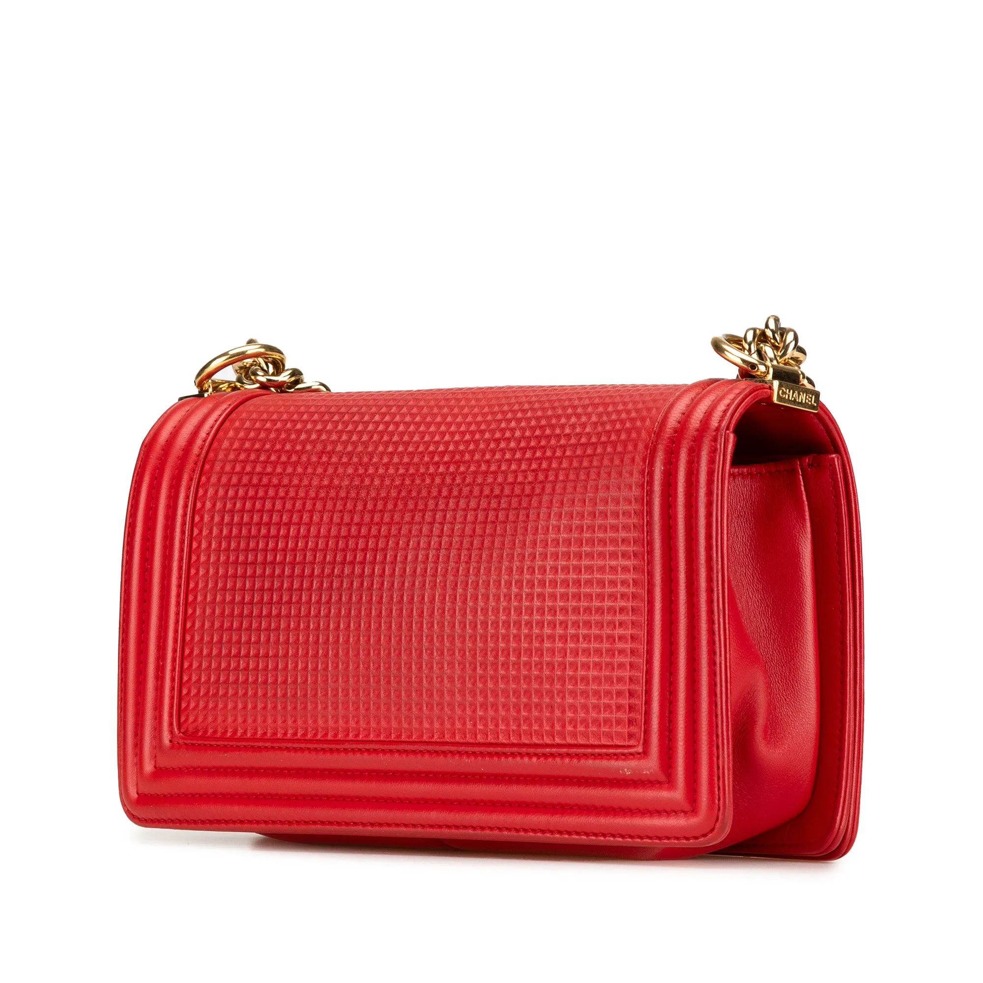 Red Chanel Medium Embossed Lambskin Cube Boy Flap Crossbody Bag