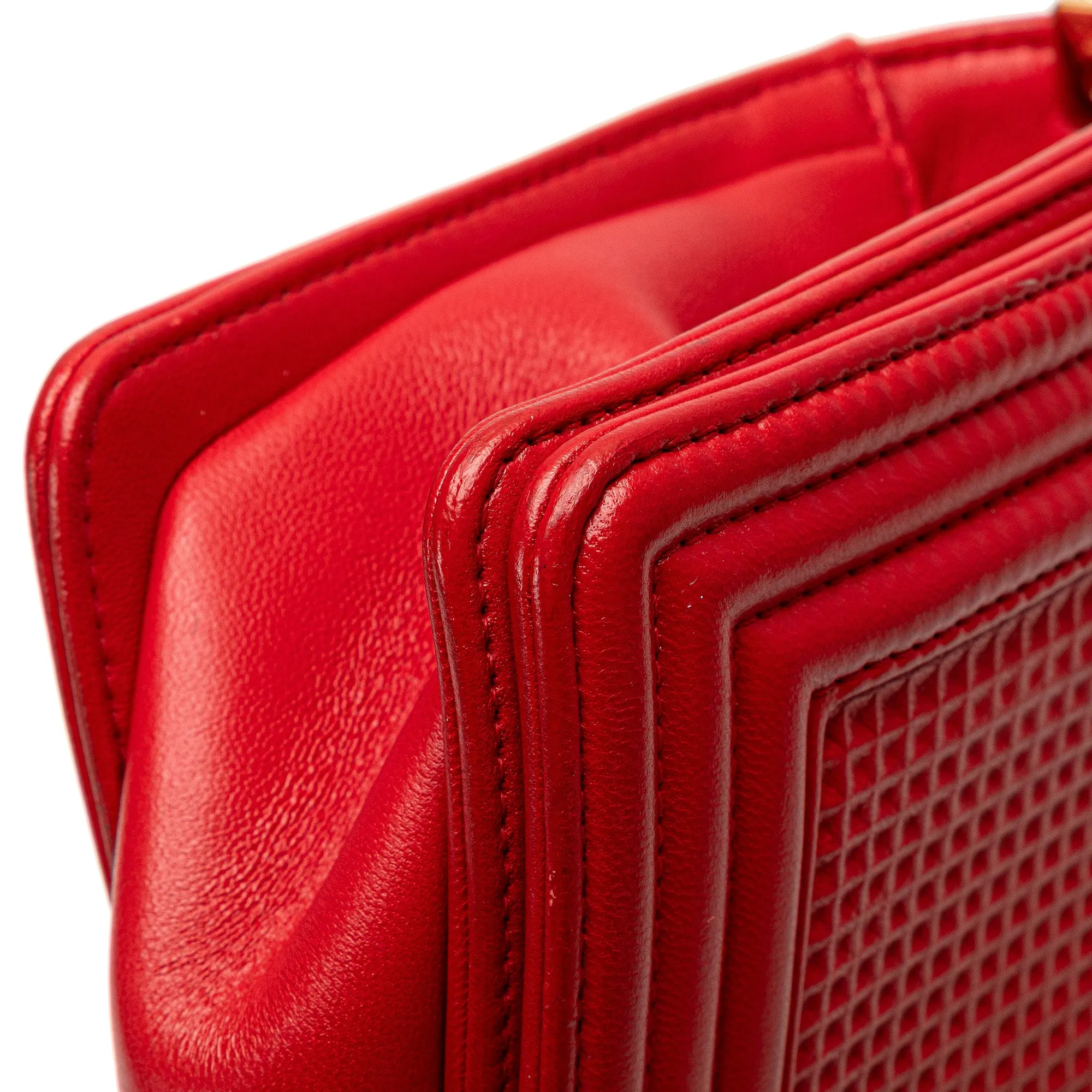 Red Chanel Medium Embossed Lambskin Cube Boy Flap Crossbody Bag