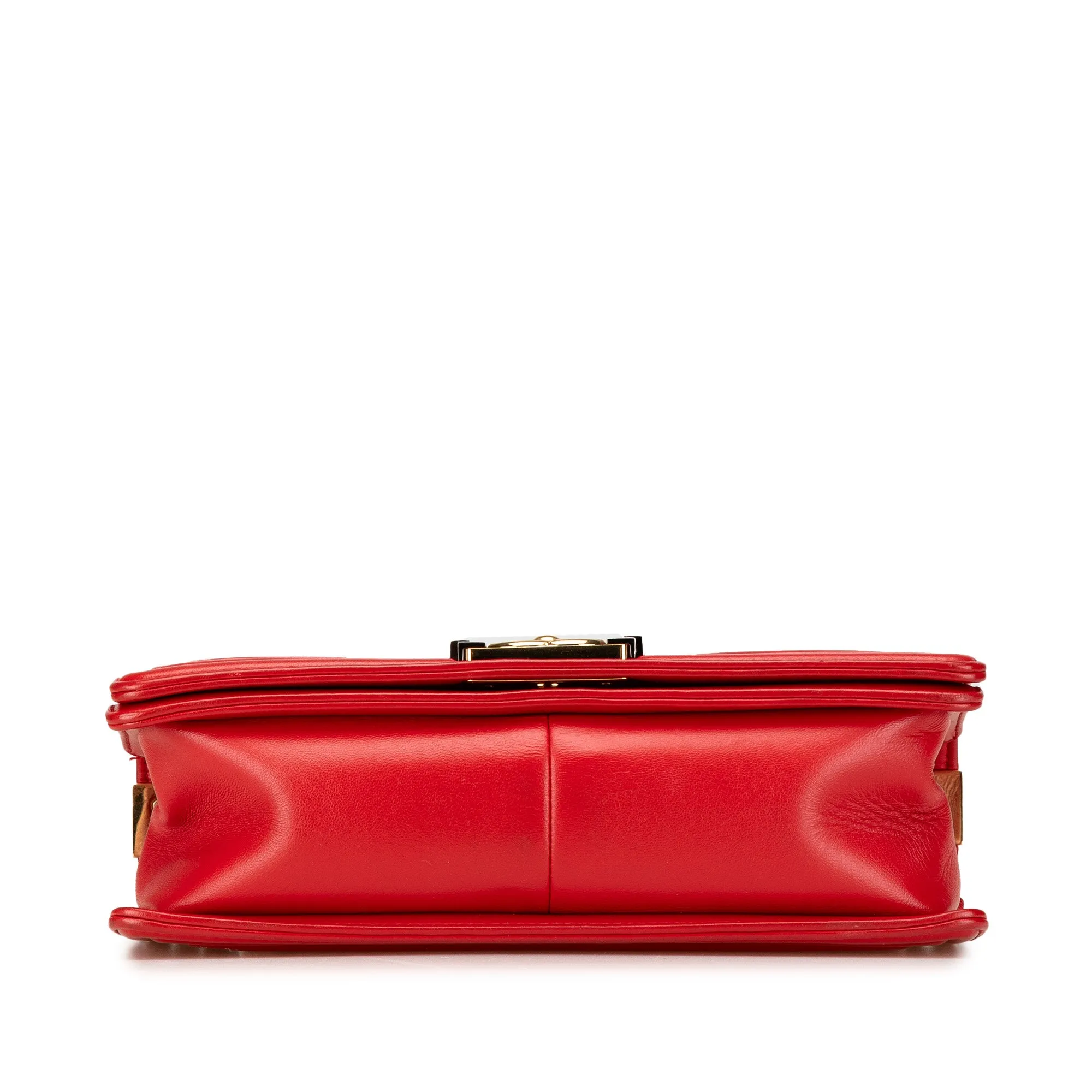 Red Chanel Medium Embossed Lambskin Cube Boy Flap Crossbody Bag