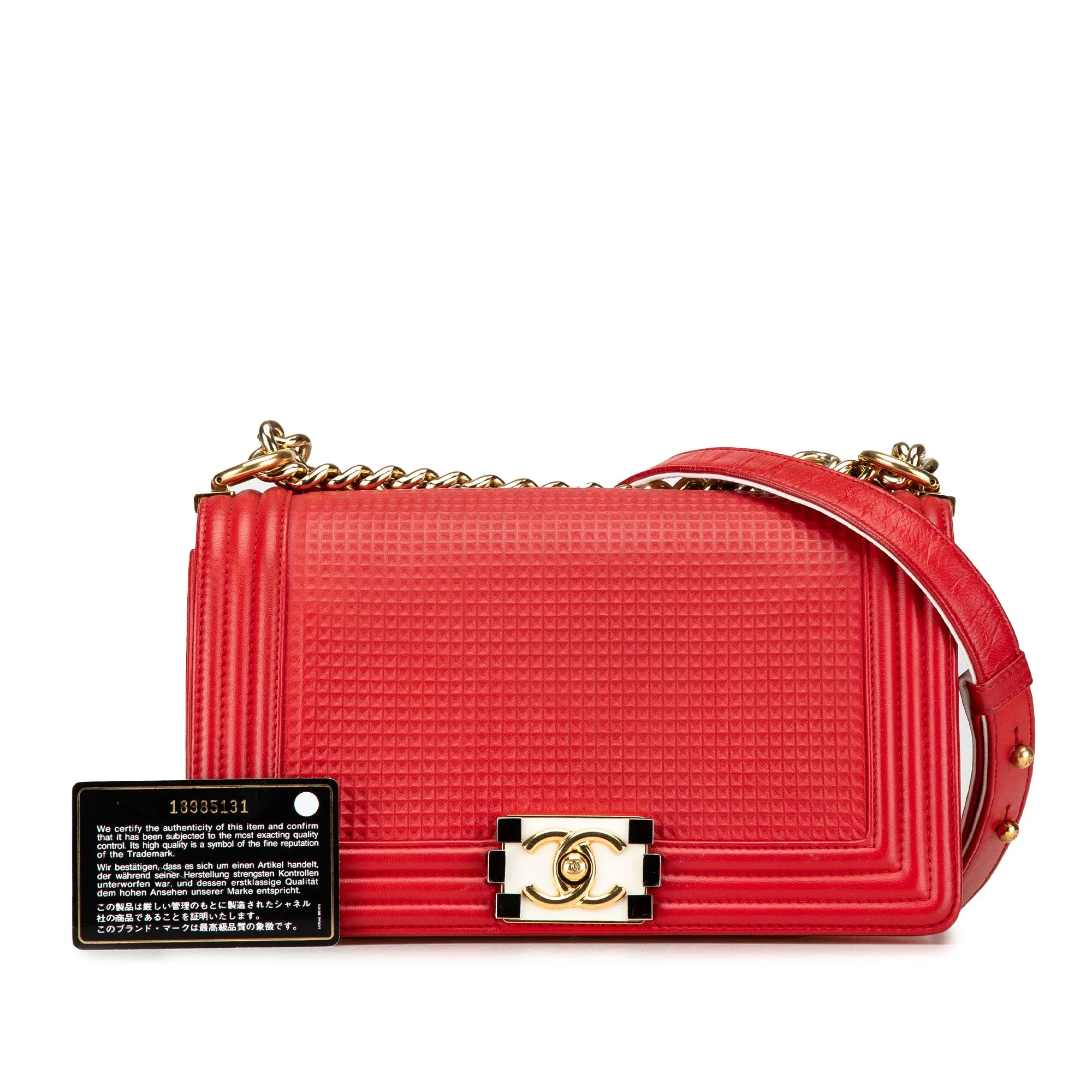 Red Chanel Medium Embossed Lambskin Cube Boy Flap Crossbody Bag