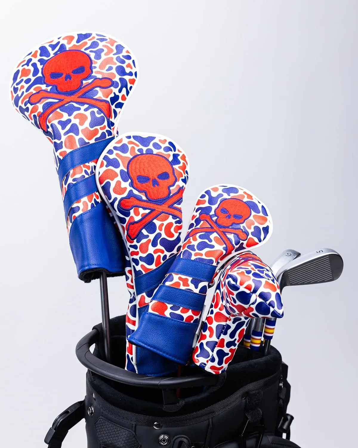 Red White Blue Camo Headcovers - Premium Quality Golf Headcovers. Embroidered Hand-Made Leather, Stylish Golf Club Cover - Customize Your Golf Bag