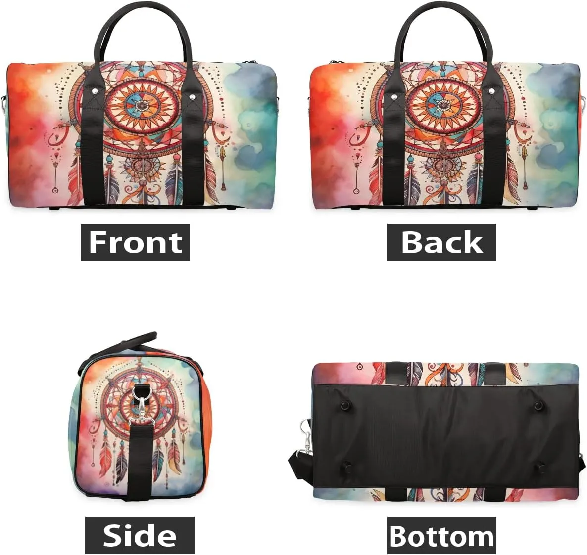 Retro Dream Catcher Feather Travel Duffel Bag for Women Men Waterproof Foldable Overnight Weekender Bag Large Capacity Sports Gym Bag
