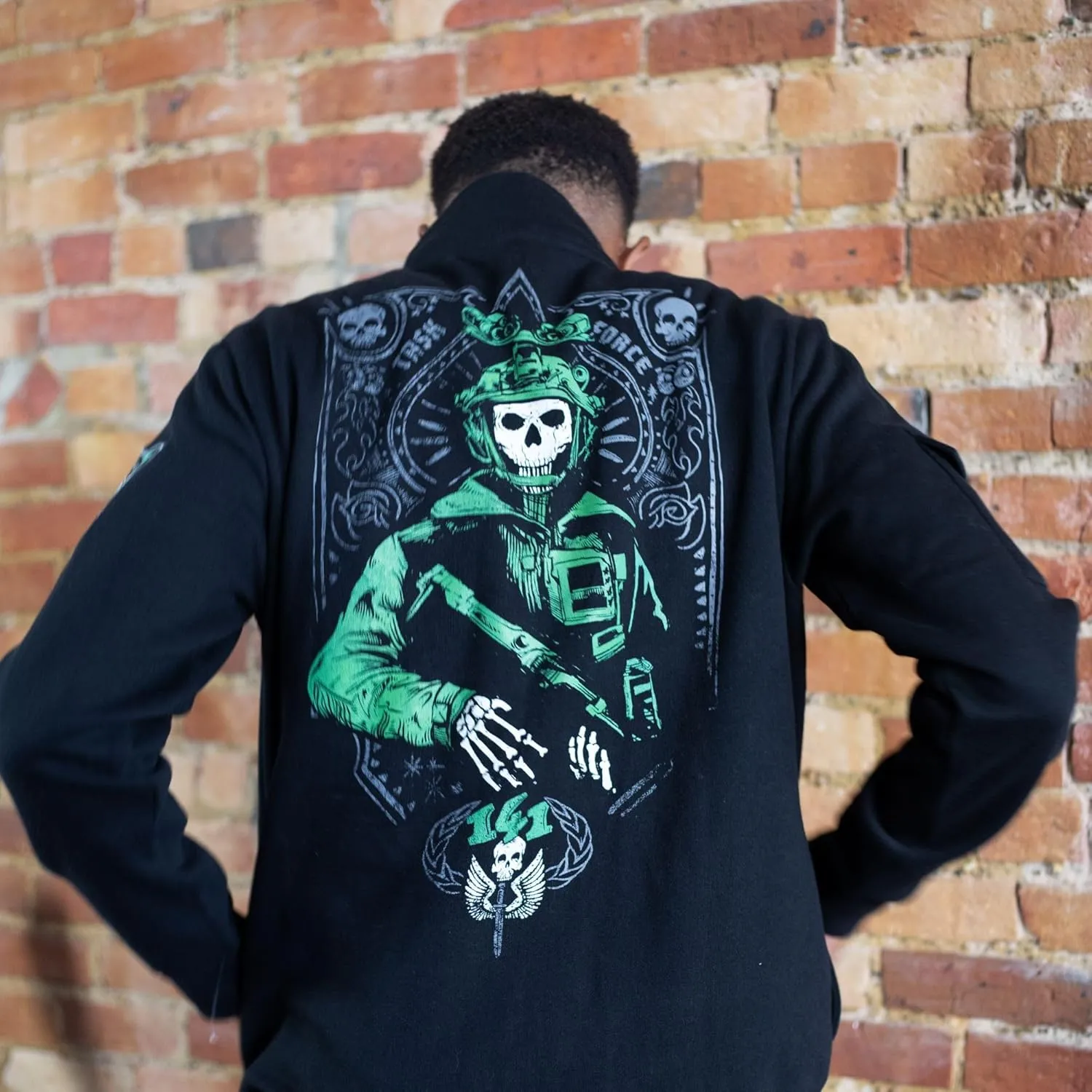 Ripple Junction Call of Duty Men's Military Cargo Full Zip Jacket Ghost Task Force 141 Embroidery Patches Officially Licensed