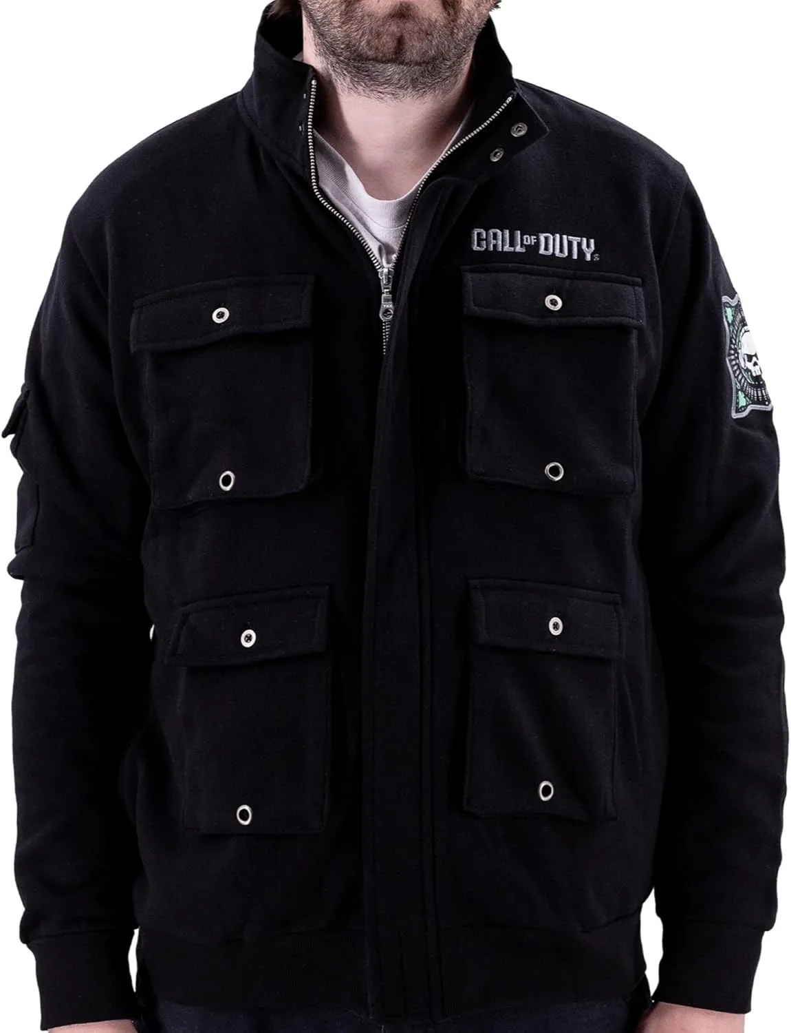 Ripple Junction Call of Duty Men's Military Cargo Full Zip Jacket Ghost Task Force 141 Embroidery Patches Officially Licensed