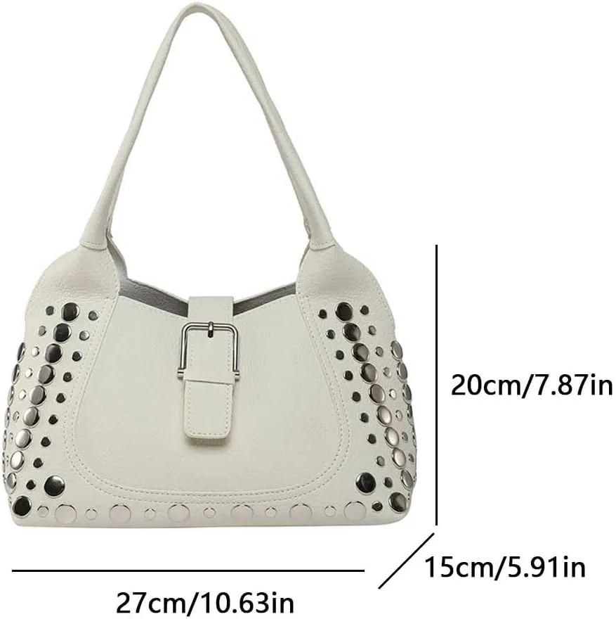 Rivet Shoulder Bag PU Leather Underarm Purse with Buckle Designer Handbag for Women