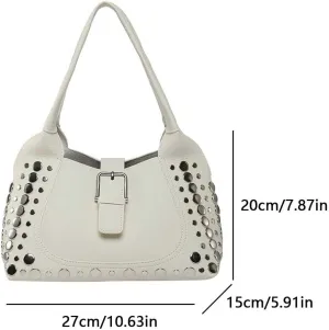 Rivet Shoulder Bag PU Leather Underarm Purse with Buckle Designer Handbag for Women