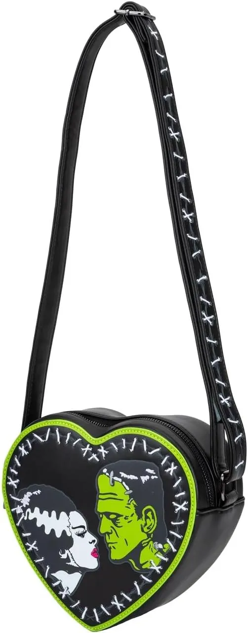 Rock Rebel Bride of Frankenstein Stitch Heart Mini Cross Body Bag