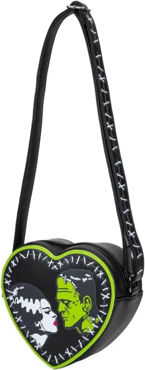 Rock Rebel Bride of Frankenstein Stitch Heart Mini Cross Body Bag