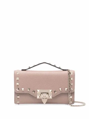 Rockstud leather wallet on chain