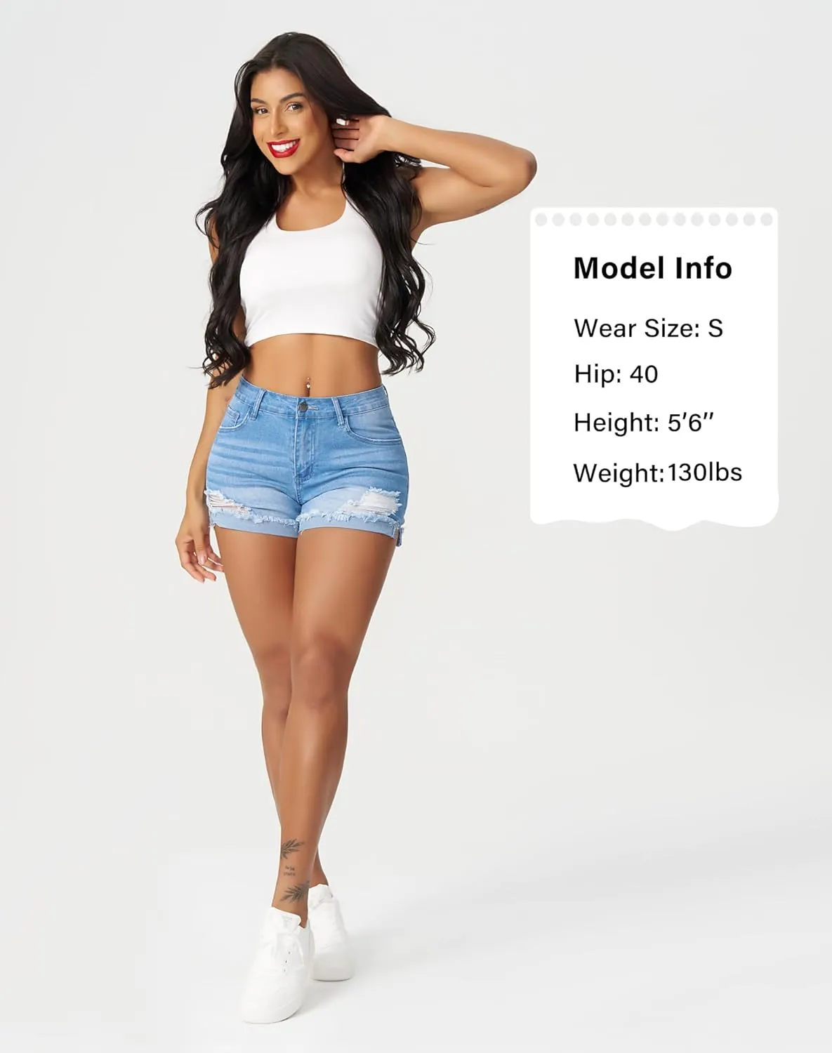 roswear Women's Ripped Mid Rise Stretchy Denim Jeans Shorts