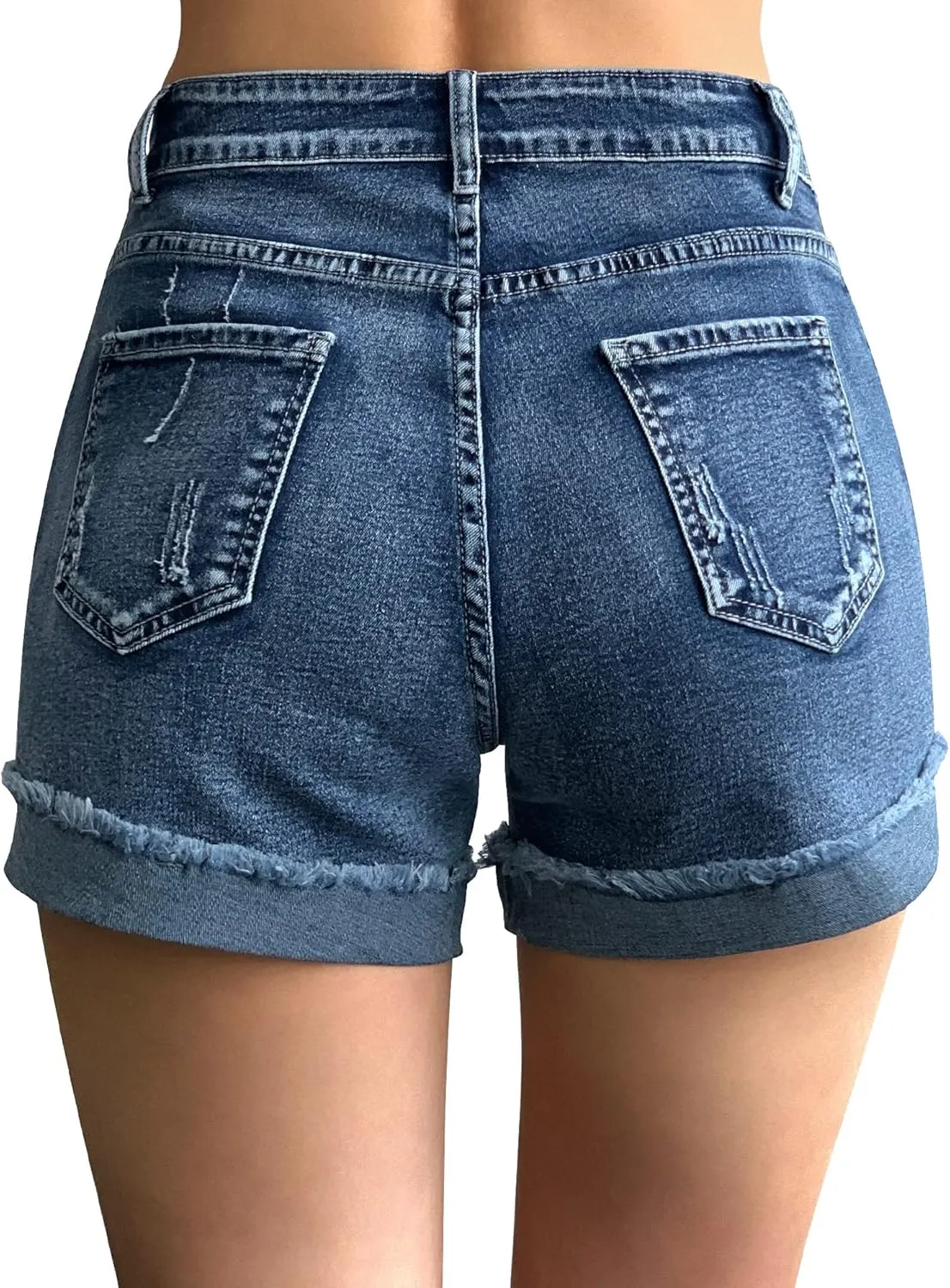 roswear Women's Ripped Mid Rise Stretchy Denim Jeans Shorts