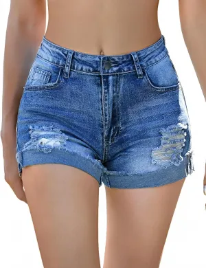 roswear Women's Ripped Mid Rise Stretchy Denim Jeans Shorts