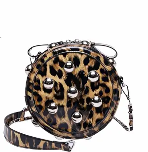Round Leopard Print Crossbody Bags for Women Circle Leather Animal Cheetah Pattern Shoulder Purse