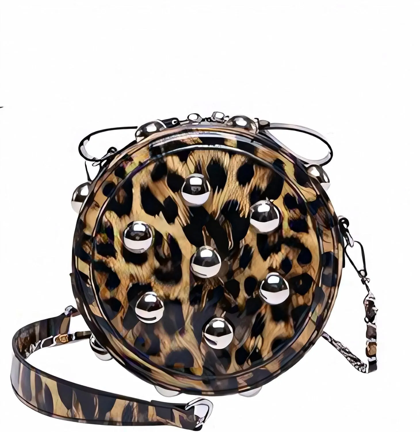 Round Leopard Print Crossbody Bags for Women Circle Leather Animal Cheetah Pattern Shoulder Purse