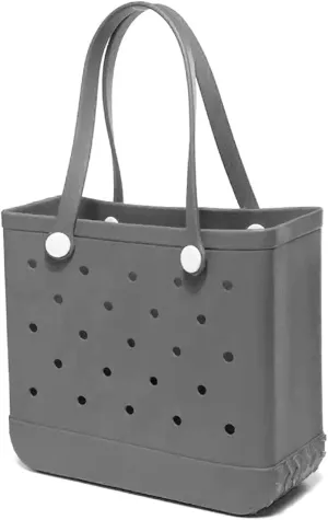 Rubber Beach Bag Beach Rubber Tote Bag, Washable and Durable Open Rubber Tote Bag for Beach Pool Yoga Fitness(Medium, Grey)