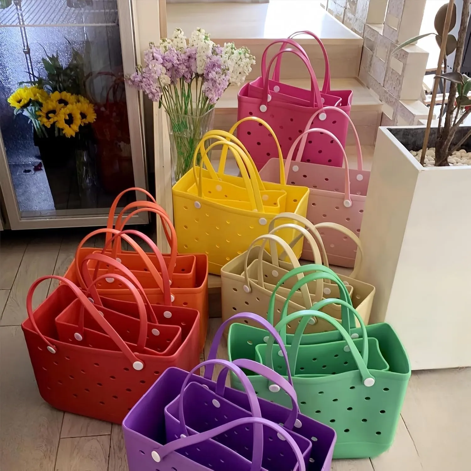 Rubber Beach Tote Bag,Washable and Durable Open Rubber bag for Beach Pool Yoga Fitness