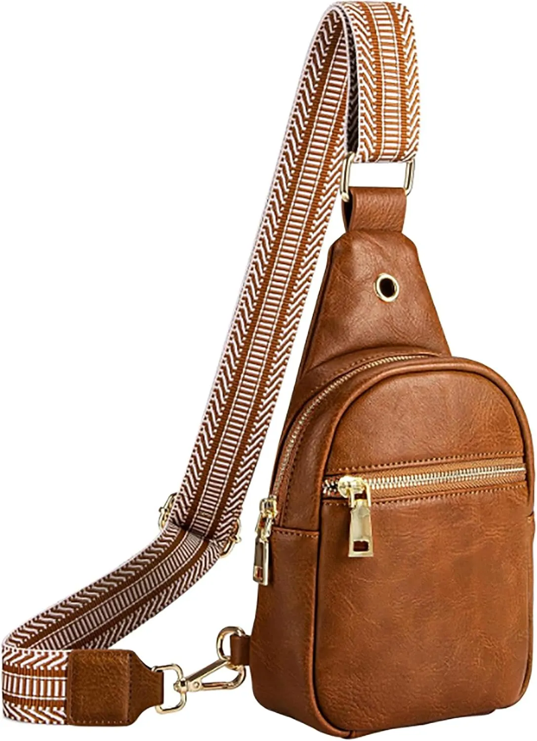 RUNBOX Small Sling Bag for Women, Leather Crossbody Fanny Packs Chest Bag with Adjustable Strap for Travel