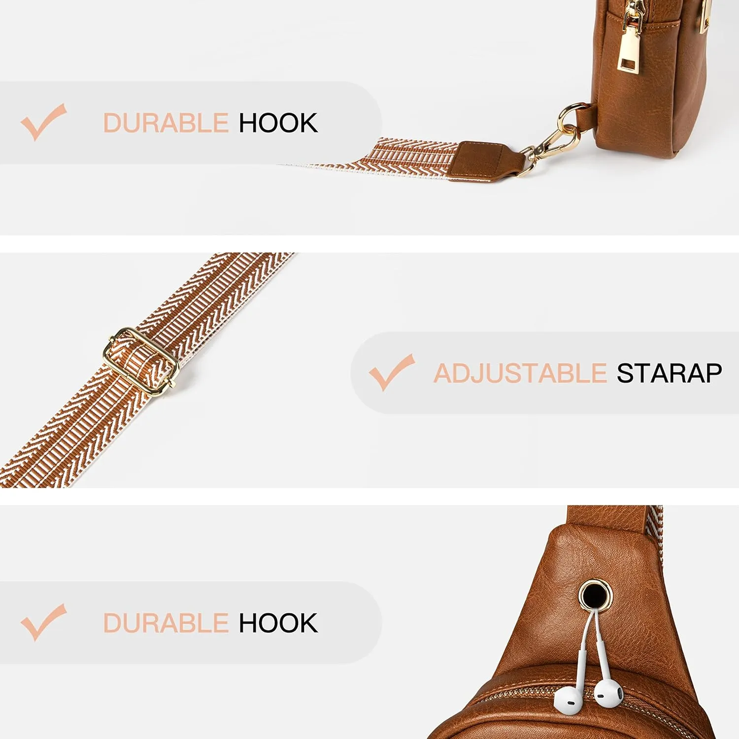 RUNBOX Small Sling Bag for Women, Leather Crossbody Fanny Packs Chest Bag with Adjustable Strap for Travel