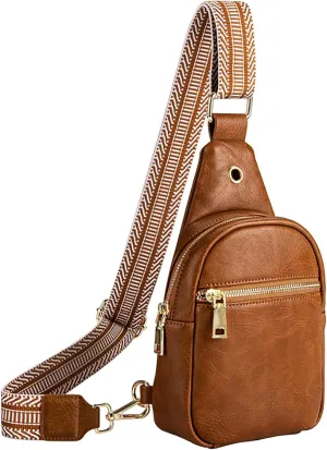 RUNBOX Small Sling Bag for Women, Leather Crossbody Fanny Packs Chest Bag with Adjustable Strap for Travel