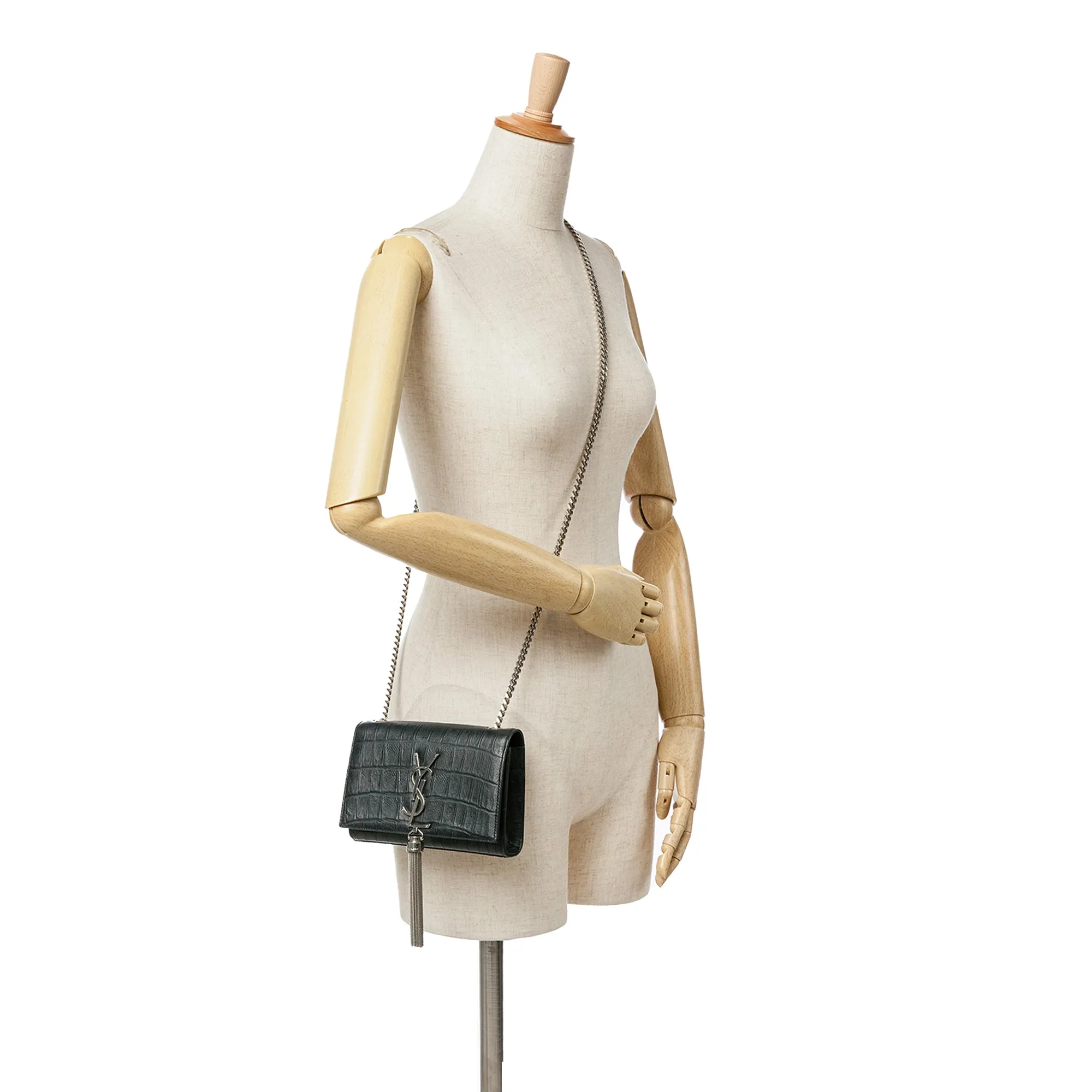 Saint Laurent Mini Croc Embossed Kate Tassel Crossbody