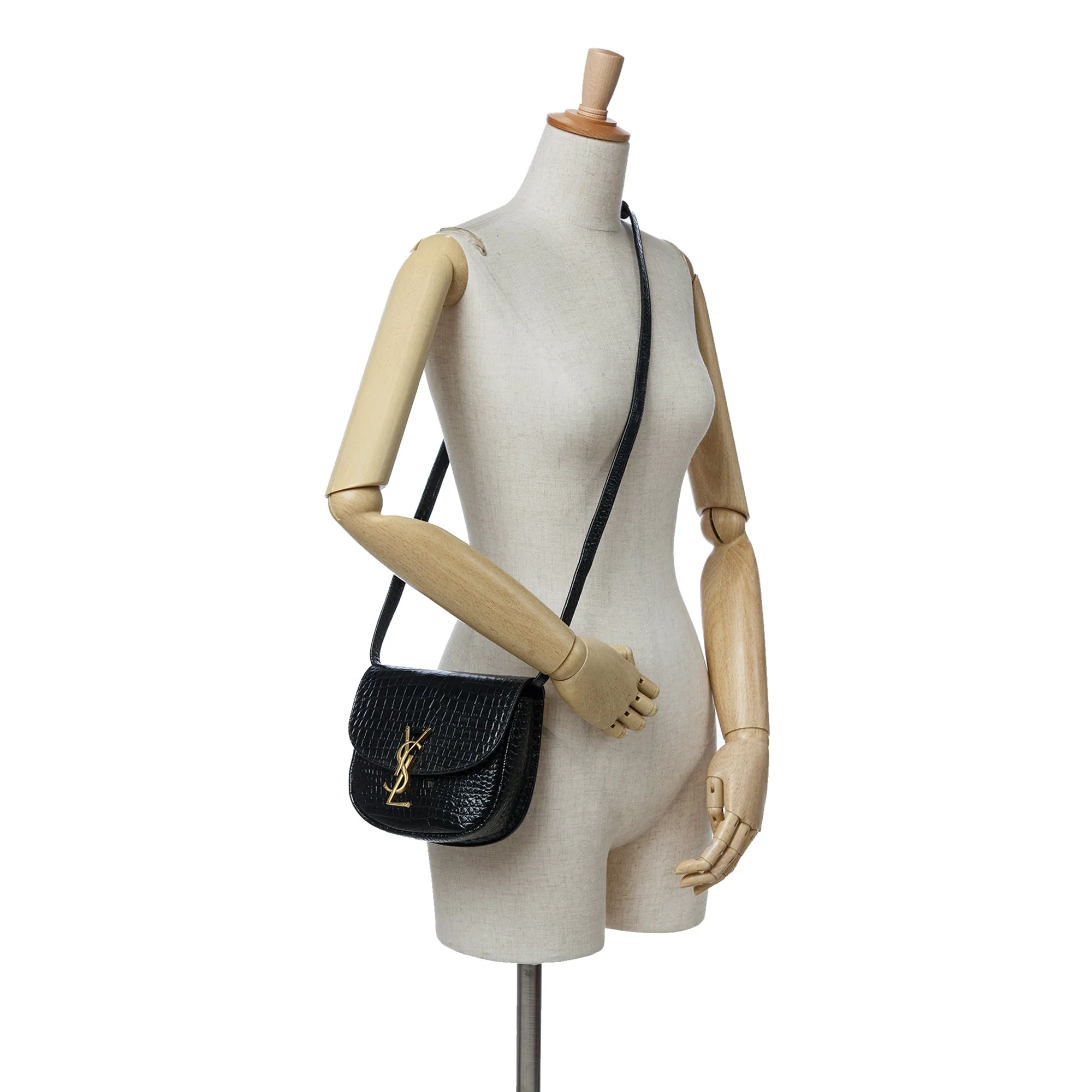 Saint Laurent Small Croc Embossed Monogram Kaia Crossbody