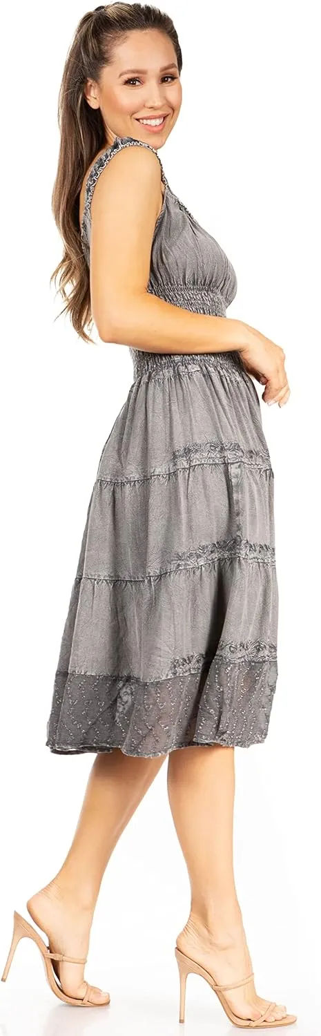 Sakkas Womens Mid Length Spring Maiden Ombre Peasant Dress