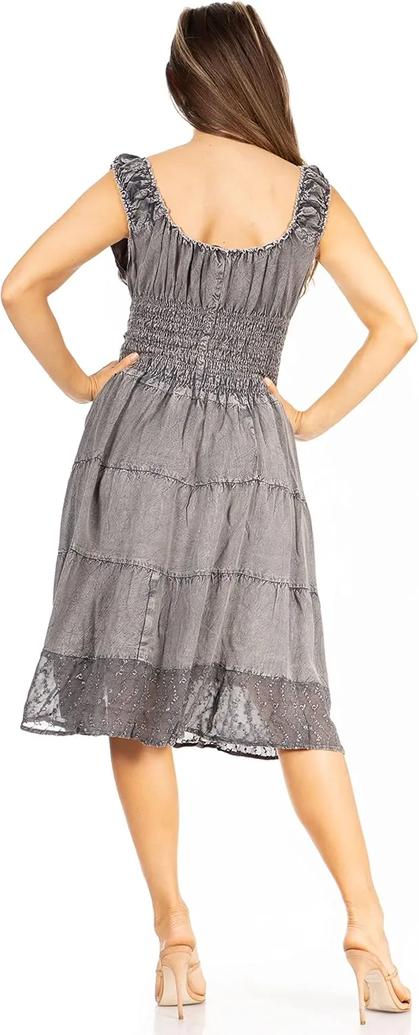 Sakkas Womens Mid Length Spring Maiden Ombre Peasant Dress