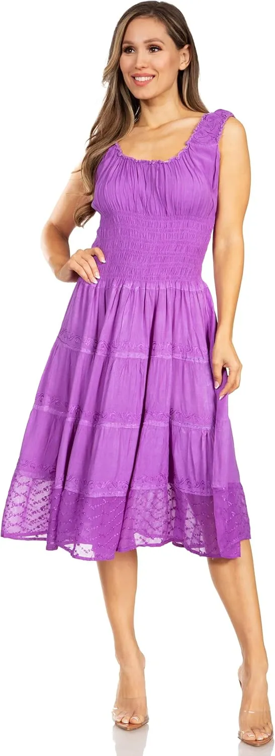 Sakkas Womens Mid Length Spring Maiden Ombre Peasant Dress