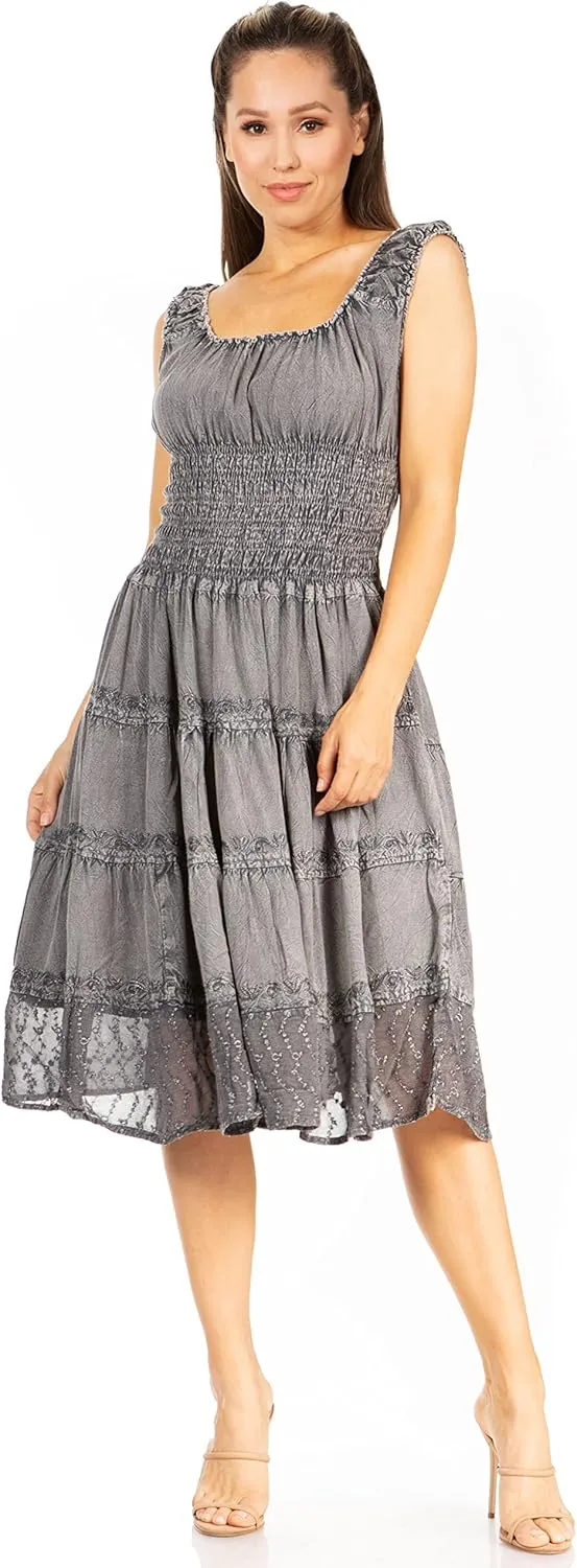 Sakkas Womens Mid Length Spring Maiden Ombre Peasant Dress