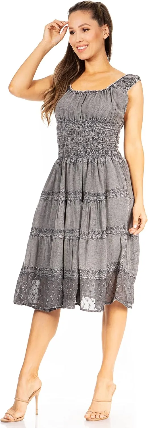 Sakkas Womens Mid Length Spring Maiden Ombre Peasant Dress