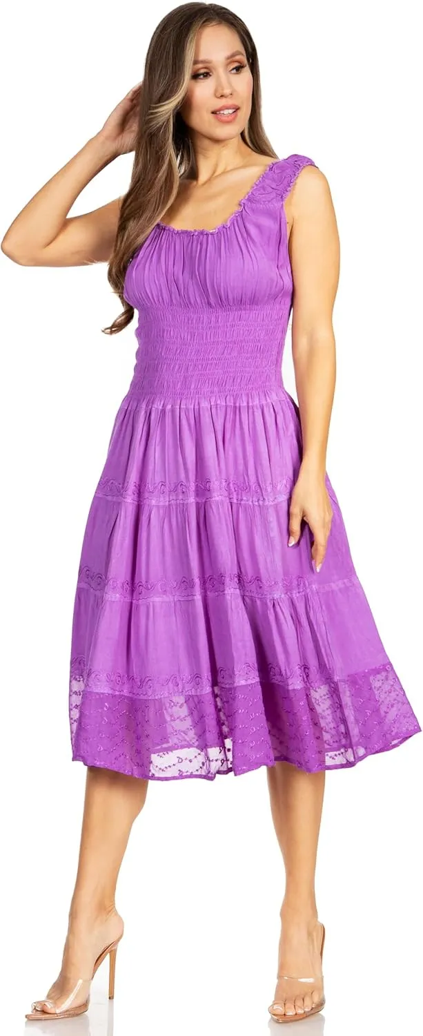 Sakkas Womens Mid Length Spring Maiden Ombre Peasant Dress