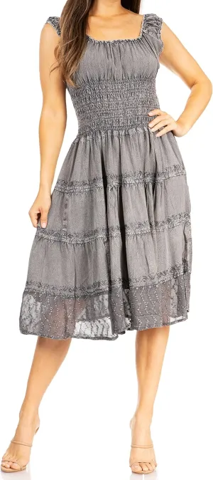 Sakkas Womens Mid Length Spring Maiden Ombre Peasant Dress