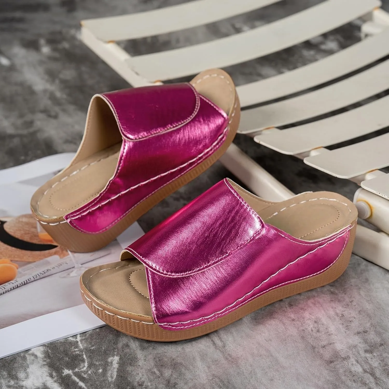 Sandals for Women 2025 Casual Width Wedge Sandals Summer Beach Vacation Breathable Orthopedic Walking Shoes Solid Color Trendy Dress Sandal Platform Slippers Shoes 2025