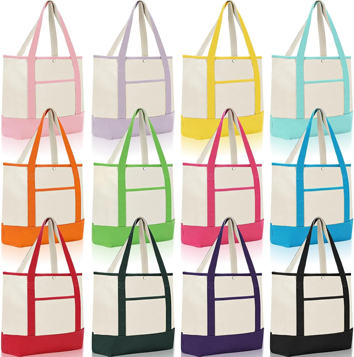 Sanwuta 12 Pack Canvas Tote Bag Bulk with Handles, Reusable Grocery Shopping Blank Tote Bags for Women Mom Beach Work School
