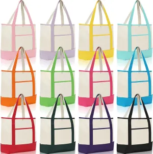 Sanwuta 12 Pack Canvas Tote Bag Bulk with Handles, Reusable Grocery Shopping Blank Tote Bags for Women Mom Beach Work School
