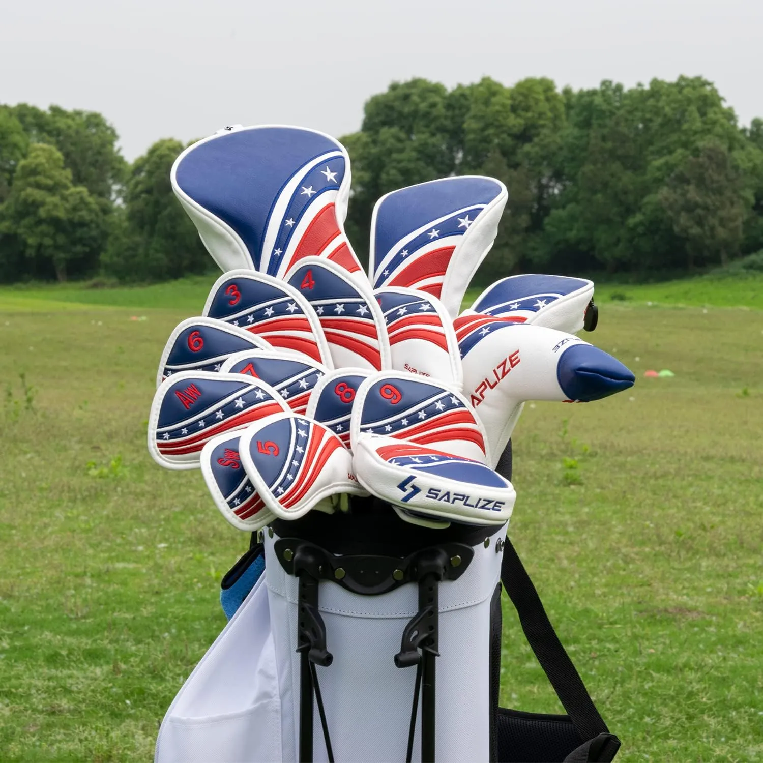 SAPLIZE Golf Club Head Covers, Embroidered Leather Design, for Iron(11 pcs) / Driver/Fairway Wood/Hybrid