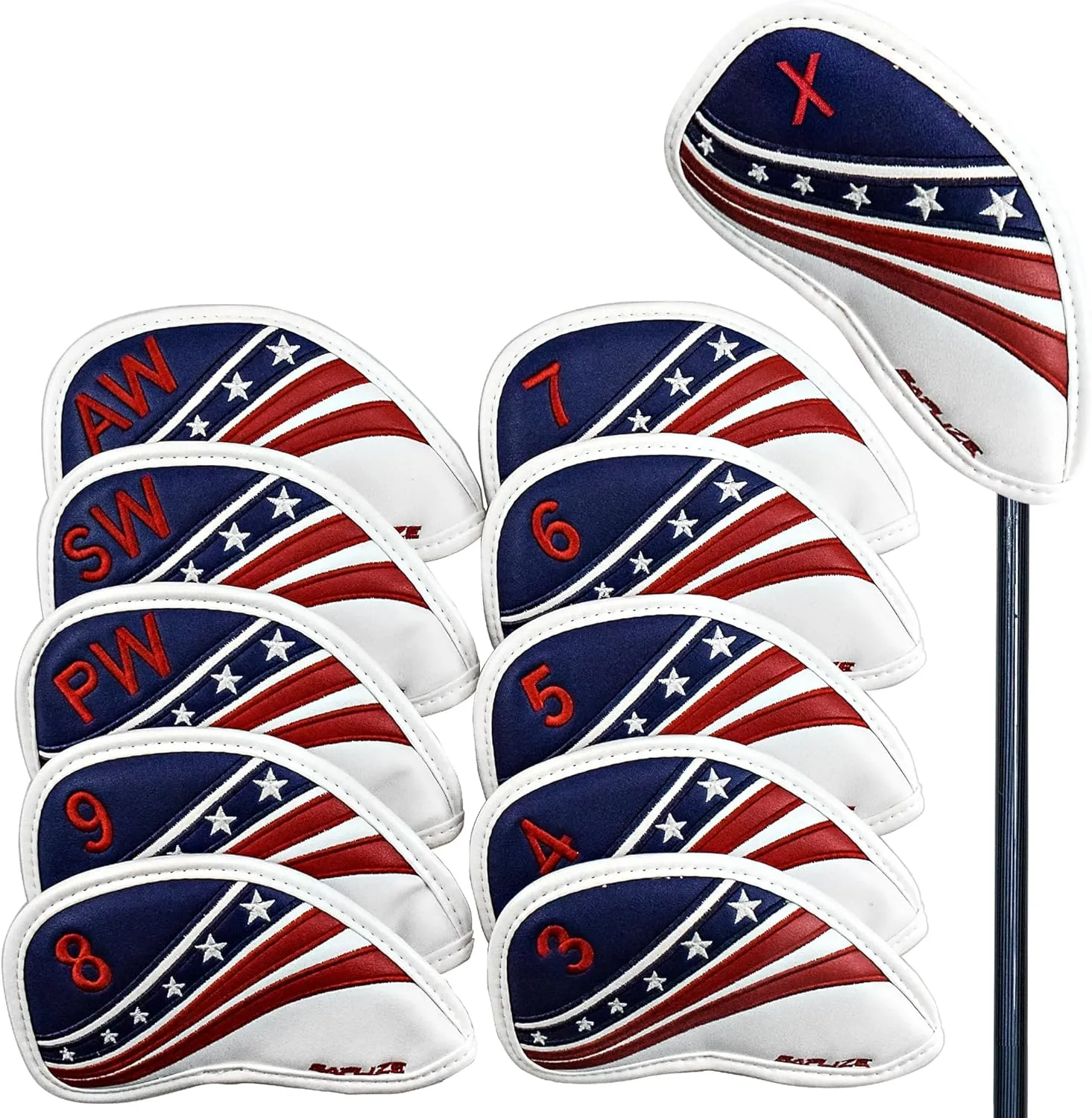 SAPLIZE Golf Club Head Covers, Embroidered Leather Design, for Iron(11 pcs) / Driver/Fairway Wood/Hybrid