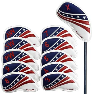 SAPLIZE Golf Club Head Covers, Embroidered Leather Design, for Iron(11 pcs) / Driver/Fairway Wood/Hybrid