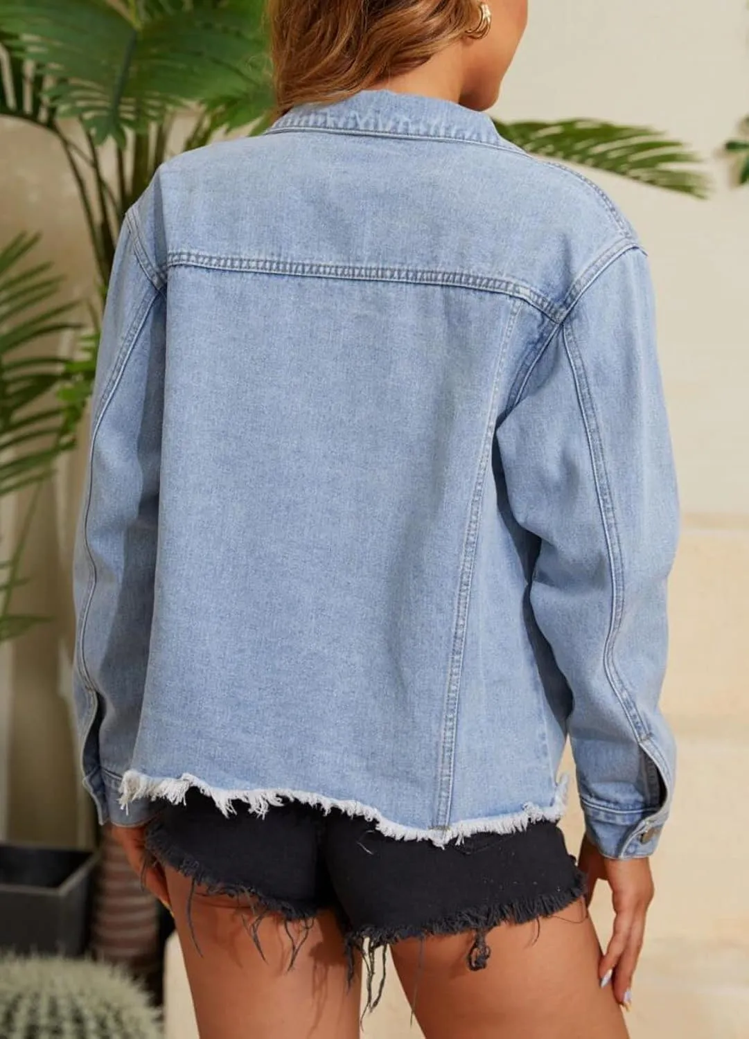 Saukiee Oversized Denim Jacket Distressed Boyfriend Jean Coat Jeans Trucker Jacket for Women Girls