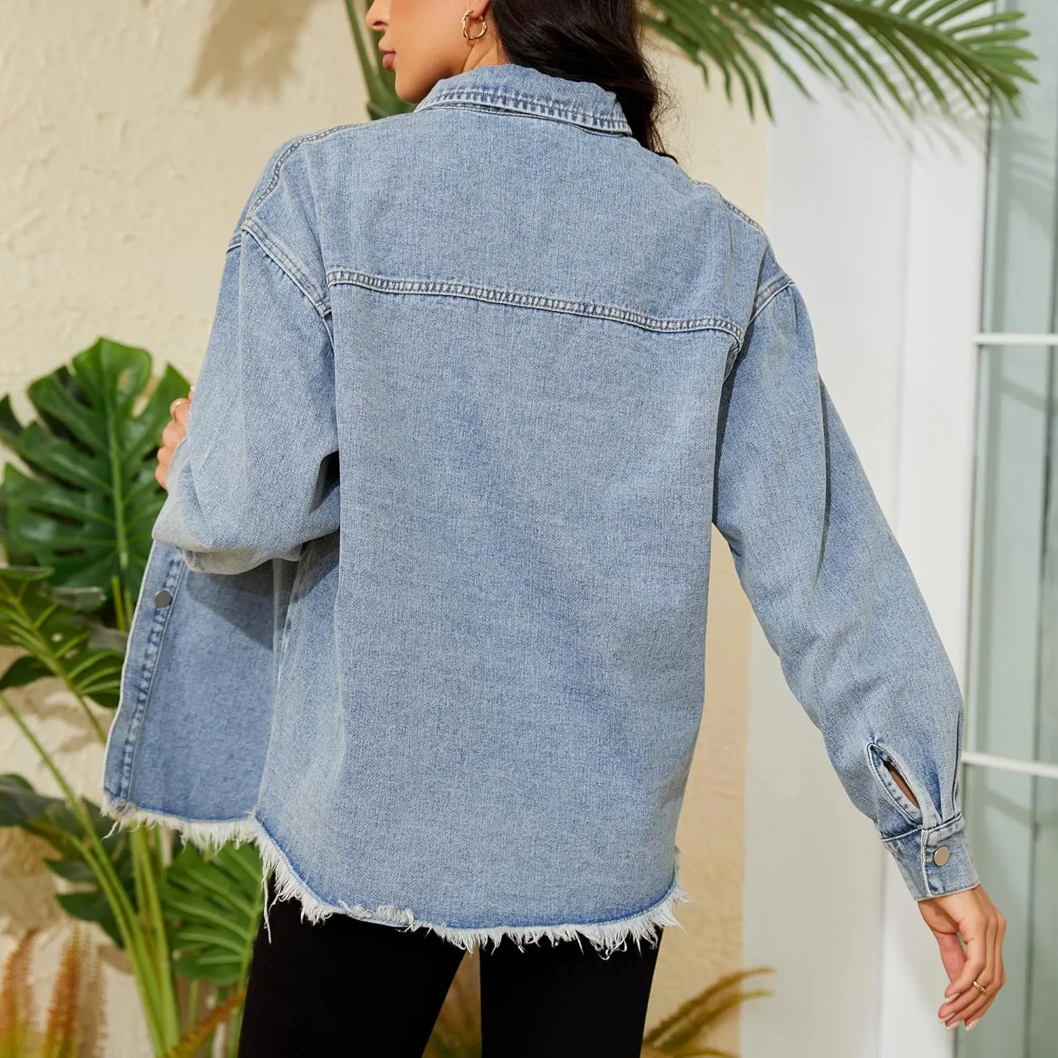 Saukiee Oversized Denim Jacket Distressed Boyfriend Jean Coat Jeans Trucker Jacket for Women Girls