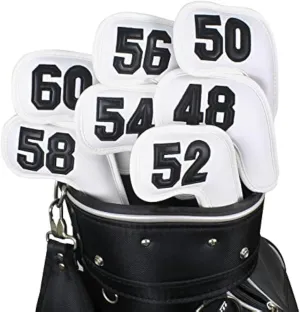 Scott Edward Prof 7Pcs Leather Wedge Golf Iron Head Covers Protective Club Waterproof & Scratch Resistant 48 50 52 54 56 58 60 Degree