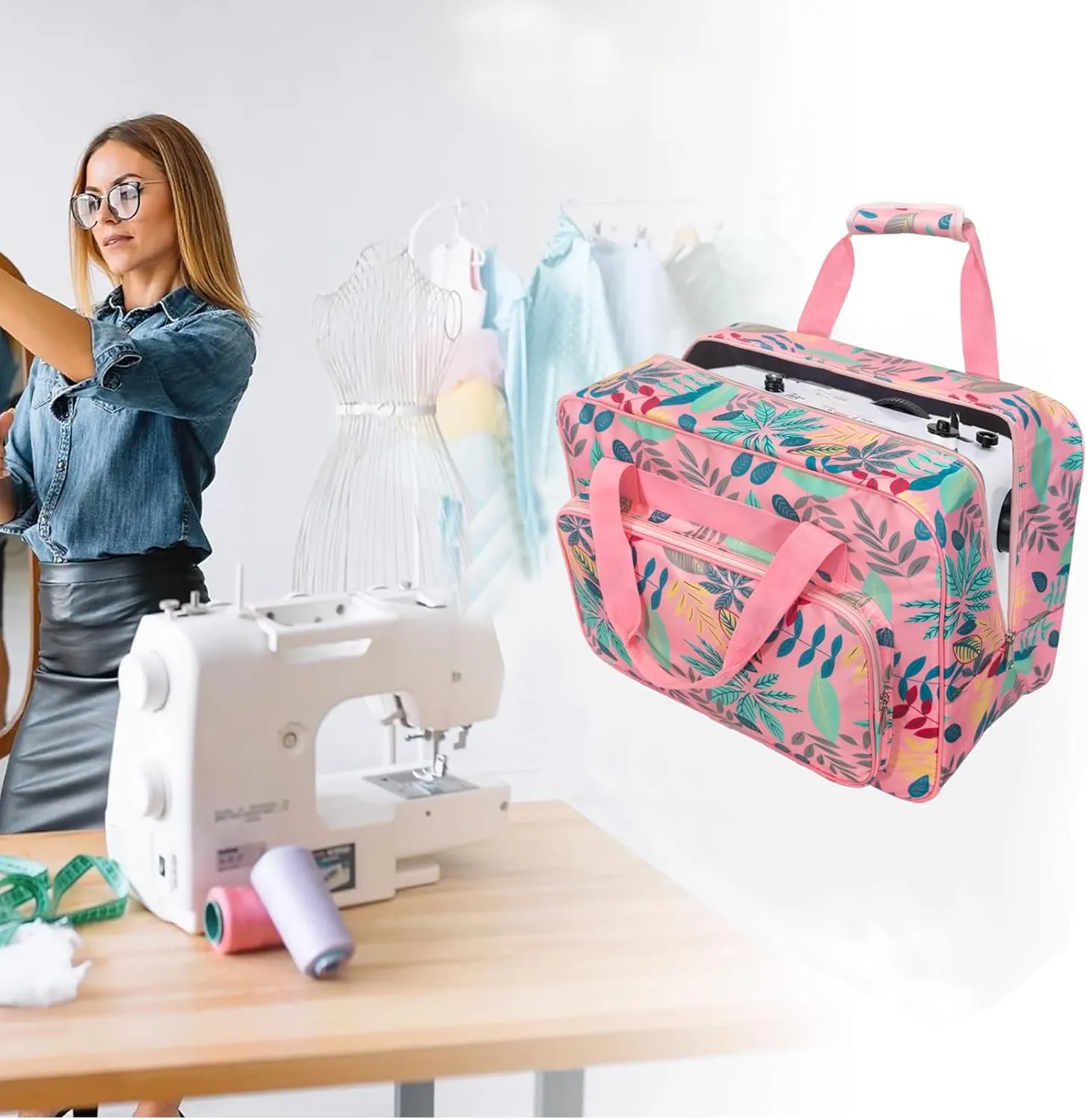 Sewing Machine Carrying Case, Sewing Machine Carrying Case Tote Bag Universal Handbag Organizer with Pockets and Handles Fits Most Standard Singers, Brothers, Janome