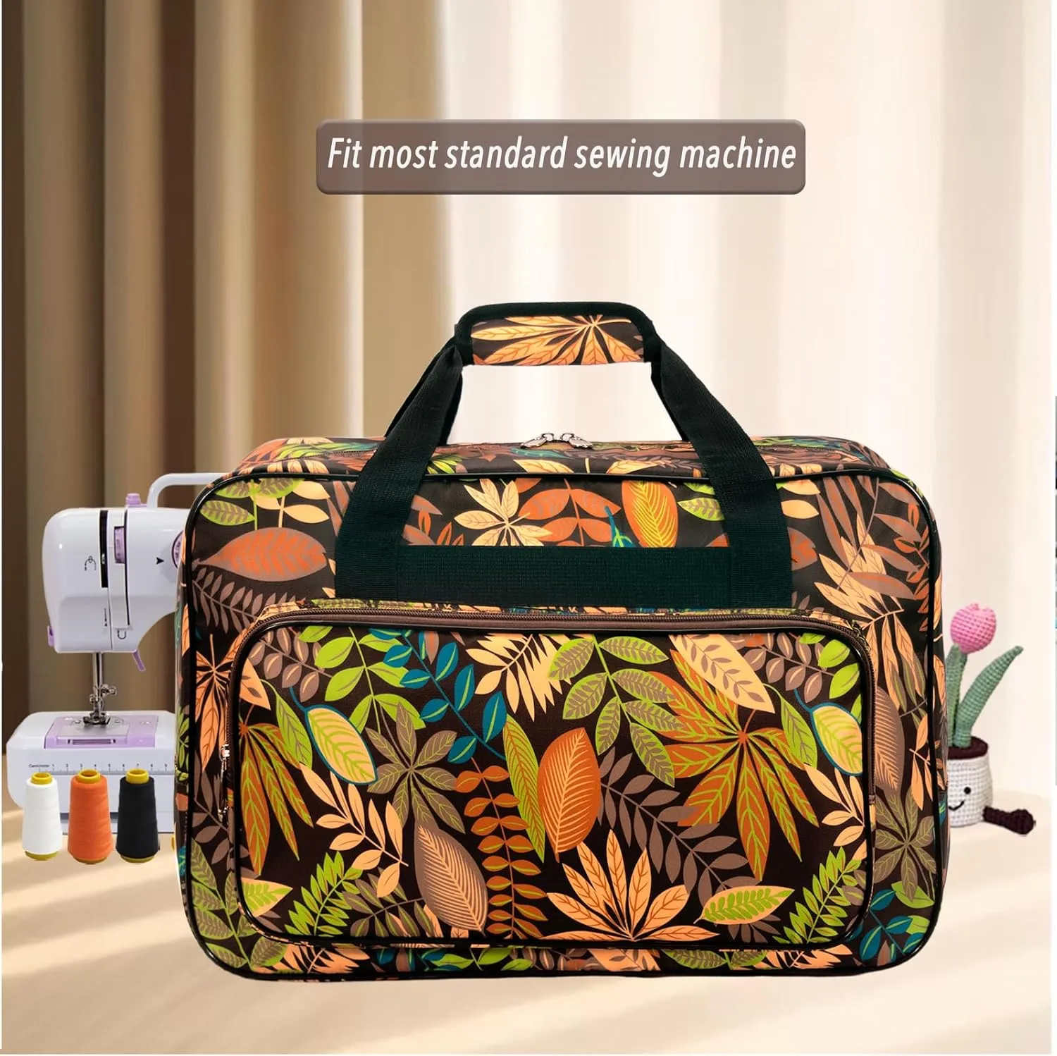 Sewing Machine Carrying Case，Sewing Machine Carrying Case Tote Bag，Universal Tote Storage Bag with Pockets and Handles, Suitable for Most Standard Singer, Janome (Brown)