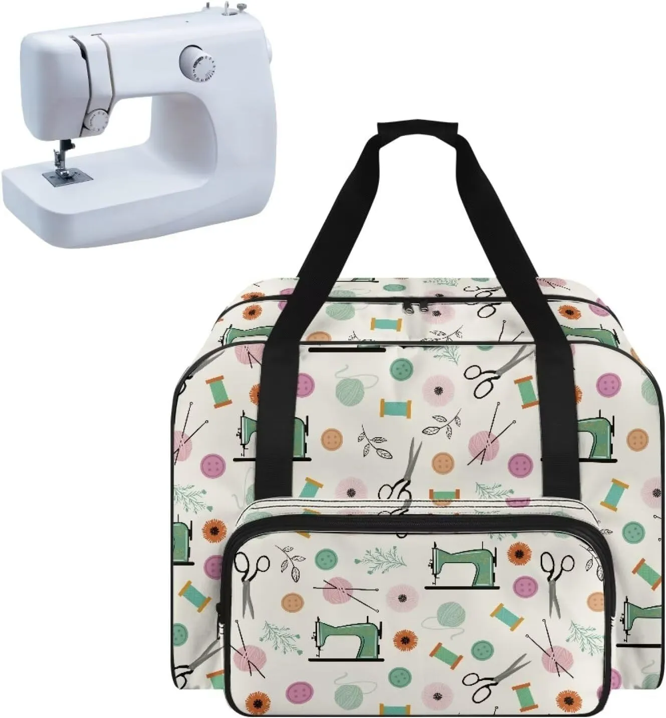 Sewing Pattern Sewing Machine Carrying Case Tote Bag Padded Storage Cover Carrying Case with Pockets and Handles Suitable for Most Standard Sewing Machine