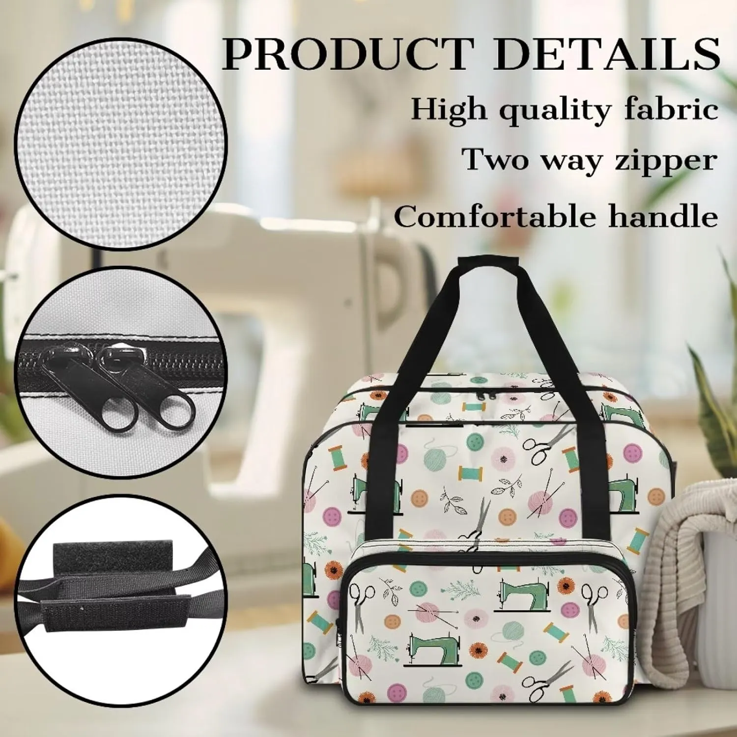 Sewing Pattern Sewing Machine Carrying Case Tote Bag Padded Storage Cover Carrying Case with Pockets and Handles Suitable for Most Standard Sewing Machine